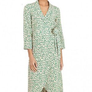 Ganni Ivory & Green Floral Print Crepe Wrap Dress Sz 40 (US 8) NWT